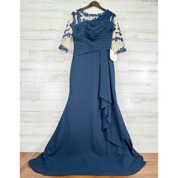 LANTING BRIDE Womens Formal Gown Evening Dress Navy Blue Lace Accents Size 10 - Picture 1 of 15